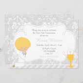 Invitation Blonde Boy Première Communion Damask (Devant / Derrière)