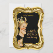 Invitation Blonde Boy Prince Baby shower Black Gold (Devant)
