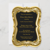 Invitation Blonde Boy Prince Baby shower Black Gold (Dos)