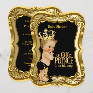 Invitation Blonde Boy Prince Baby shower Black Gold