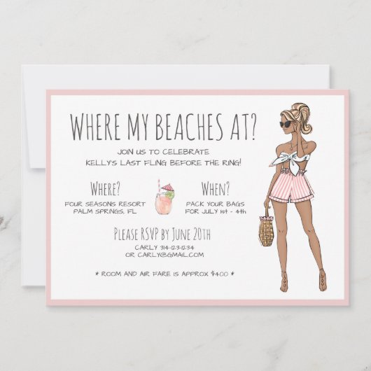 Invitation Blonde Bride Bachelorette Beach Party Week-end (Devant)