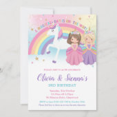 Invitation Blonde Brunette Twins Princesses Unicorne Annivers (Devant)
