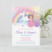 Invitation Blonde Brunette Twins Princesses Unicorne Annivers (Debout devant)