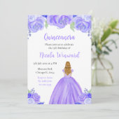 Invitation Blonde Cheveux Princesse Florale Violet Quinceaner (Debout devant)