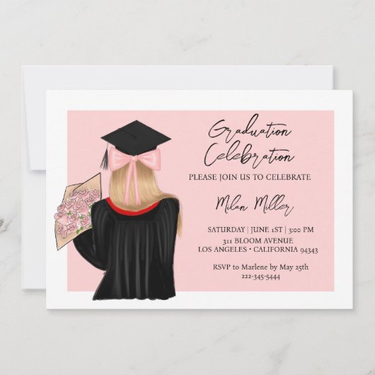 Invitation Blonde Coquette Coquette Graduate Graduate Party (Devant)