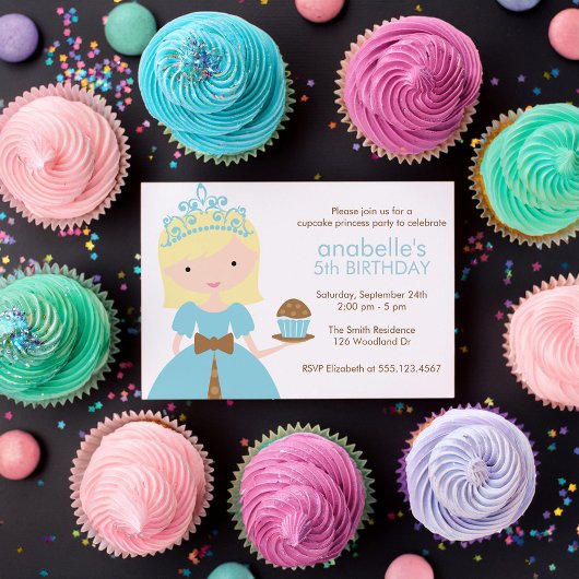Invitation Blonde Cupcake Princesse Anniversaire