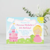 Invitation Blonde Cute Princess et Dragon Anniversaire (Debout devant)