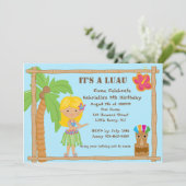 Invitation blonde d'anniversaire de Luau de fille (Debout devant)