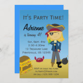 Invitation blonde de fête d'anniversaire de pirate (Devant / Derrière)