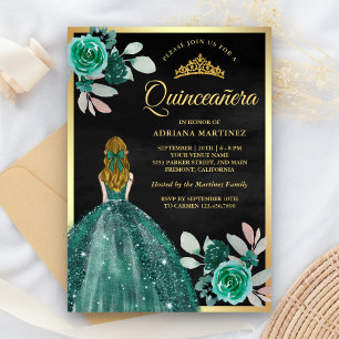 Invitation Blonde Emerald Robe Black Gold Quinceanera