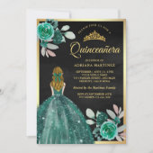 Invitation Blonde Emerald Robe Black Gold Quinceanera (Devant)