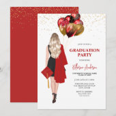 Invitation Blonde Female Red Graduation Party (Devant / Derrière)