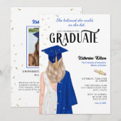 Invitation Blonde Femelle Bleu Elle Croyait Graduation (Devant / Derrière)