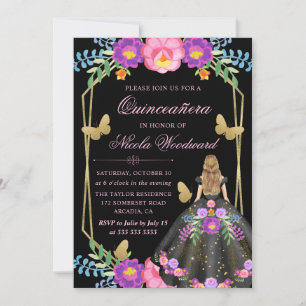 Invitation Blonde Femme Florale Mexicaine Robe Quinceañera