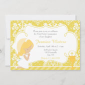 Invitation Blonde fille première communion Gold Damask (Devant)
