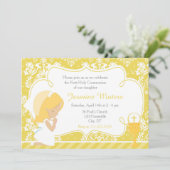 Invitation Blonde fille première communion Gold Damask (Debout devant)