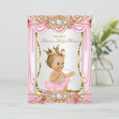 Invitation Blonde fille princesse Baby shower rose soie or (Debout devant)