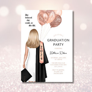 Invitation Blonde Girl Elle Croyait Blush Graduation Party