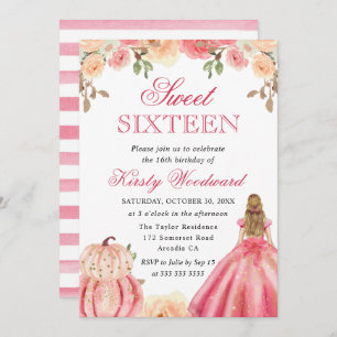 Invitation Blonde Girl en Robe Rose Floral Citrouille Sweet 1
