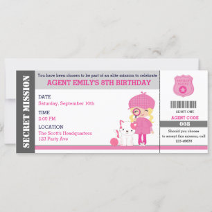 Invitation Blonde Girl Spy / Détective Billets Anniversaire