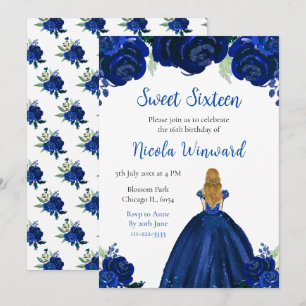 Invitation Blonde Hair Princess Marine Floral Sweet sixteen