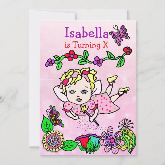 Invitation Blonde Haired Caucasian Fairy Anniversaire (Devant)