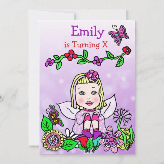 Invitation Blonde Haired Caucasian Fairy Anniversaire (Devant)