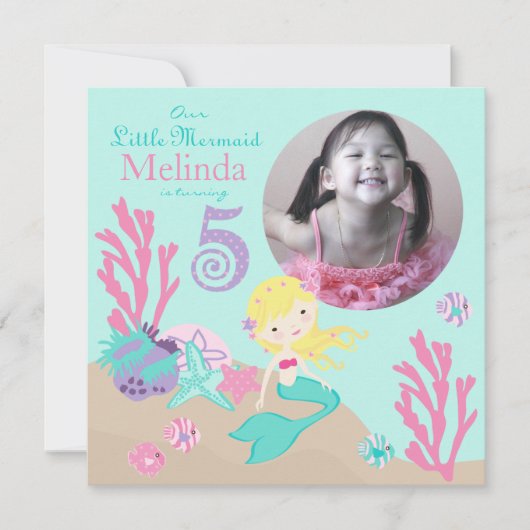 Invitation Blonde Mermaid Cinquième anniversaire (Devant)