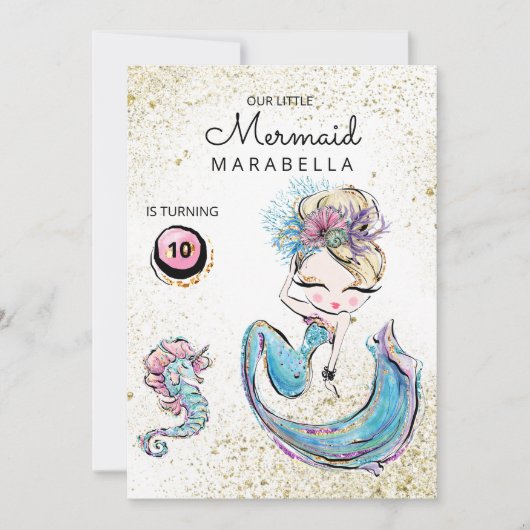 Invitation *~* Blonde Mermaid Gold Parties scintillant cheveu (Devant)