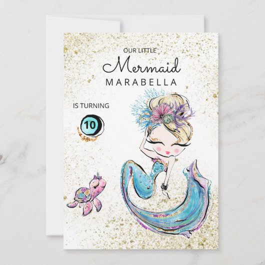 Invitation *~* Blonde Mermaid Parties scintillant de tortue d (Devant)
