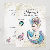Invitation *~* Blonde Mermaid Parties scintillant de tortue d (Devant / Derrière)