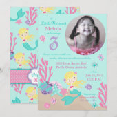 Invitation Blonde Mermaid Troisième anniversaire (Devant / Derrière)