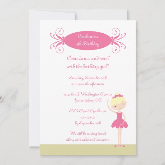 Invitation blonde mignonne de fête d'anniversaire (Devant)
