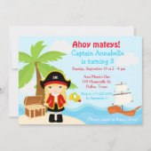 Invitation Blonde mignonne fille pirate à la fête d'anniversa (Devant)