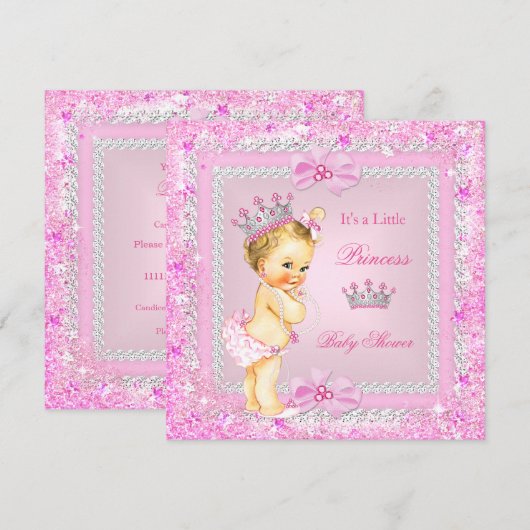 Invitation Blonde Princess Baby shower rose Parties scintilla (Devant / Derrière)