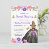 Invitation Blonde Princess Mexicaine Robe Florale Douce 16 (Debout devant)