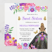 Invitation Blonde Princess Mexicaine Robe Florale Douce 16 (Devant / Derrière)