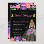 Invitation Blonde Princess Mexicaine Robe Florale Douce 16 (Devant / Derrière)