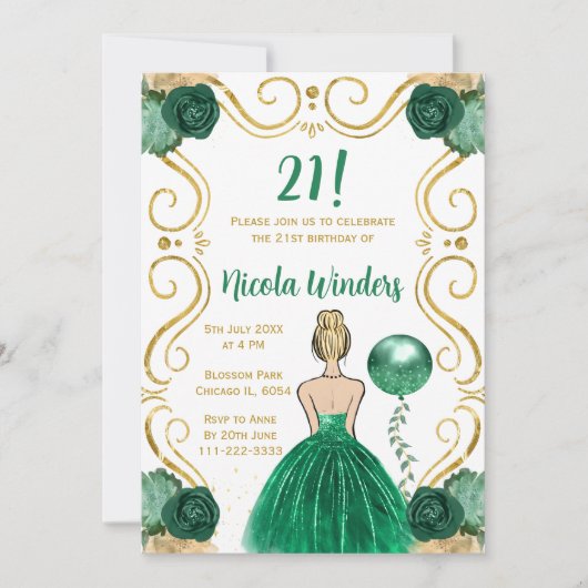 Invitation Blonde Princesse en vert (Devant)