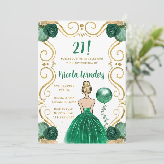 Invitation Blonde Princesse en vert (Debout devant)