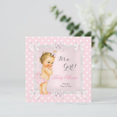 Invitation Blonde rose gris mignon fille Baby shower (Debout devant)