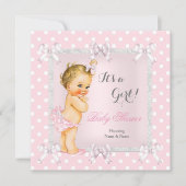 Invitation Blonde rose gris mignon fille Baby shower (Devant)