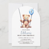 Invitation Blondon bleu mignon Ours en Teddy Premier annivers (Devant)
