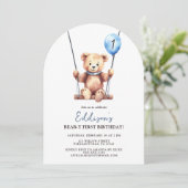 Invitation Blondon bleu mignon Ours en Teddy Premier annivers (Debout devant)