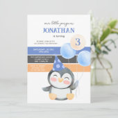 Invitation Blondon de pingouin mignon Anniversaire (Debout devant)