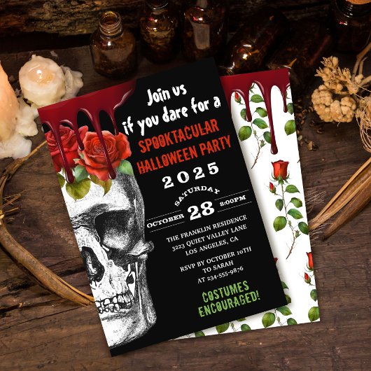 Invitation Bloody Skull Rose Adult Halloween Costume Party