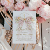 Invitation Bloom Floral Bow Girl Baptism