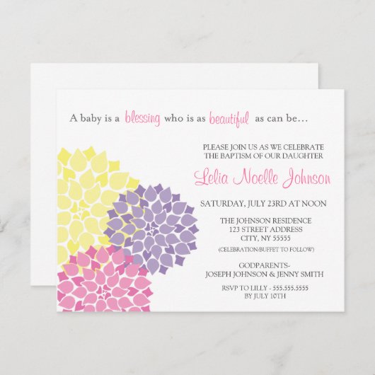 Invitation Bloom Moderne Baptême Baptême Christening Invitati (Devant / Derrière)