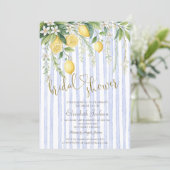 Invitation  Blooming Lemons Blue Stripes Bridal Shower  (Debout devant)
