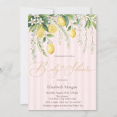 Invitation  Blooming Lemons Pink Striped Baby Shower (Devant)